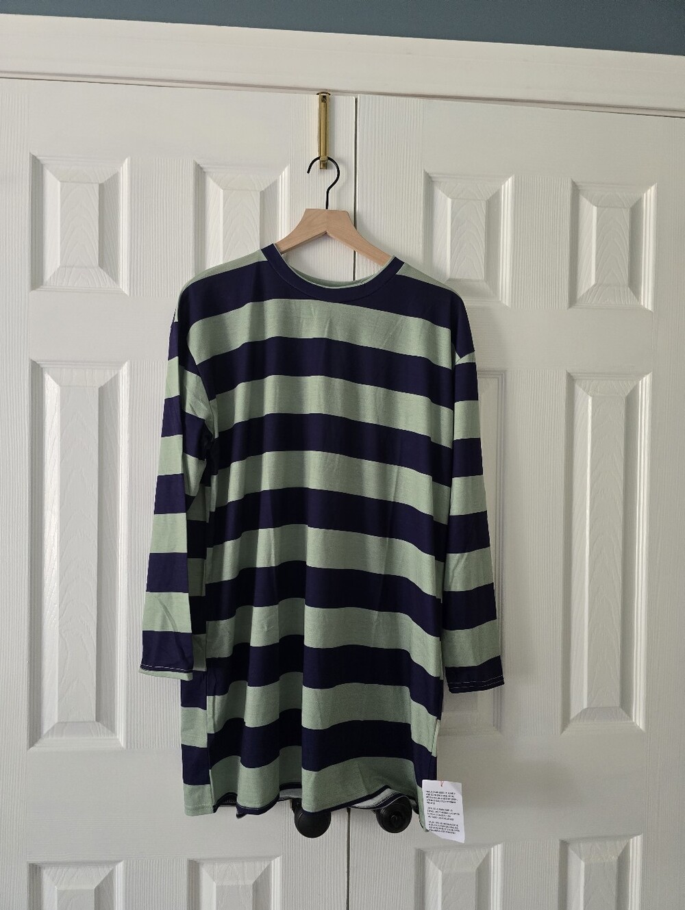 ASOS DESIGN Oversized Long Sleeve T-Shirt Dress Navy & Sage Green Striped NWT